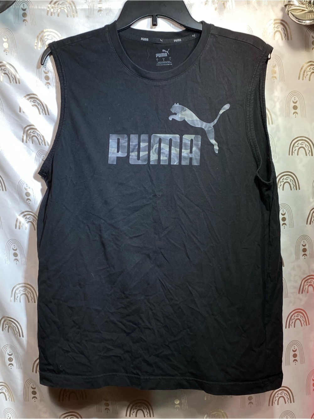 Puma Black Crewneck Tee with White Logo Print